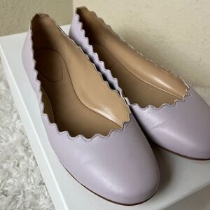 Chloe Leather Scalloped Accent Ballet Flats Women's Size: 5.5 | IT 35.5